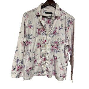 Lauren Ralph Lauren Women's Pajama Top Button Pink Floral Romantic Cotton XL